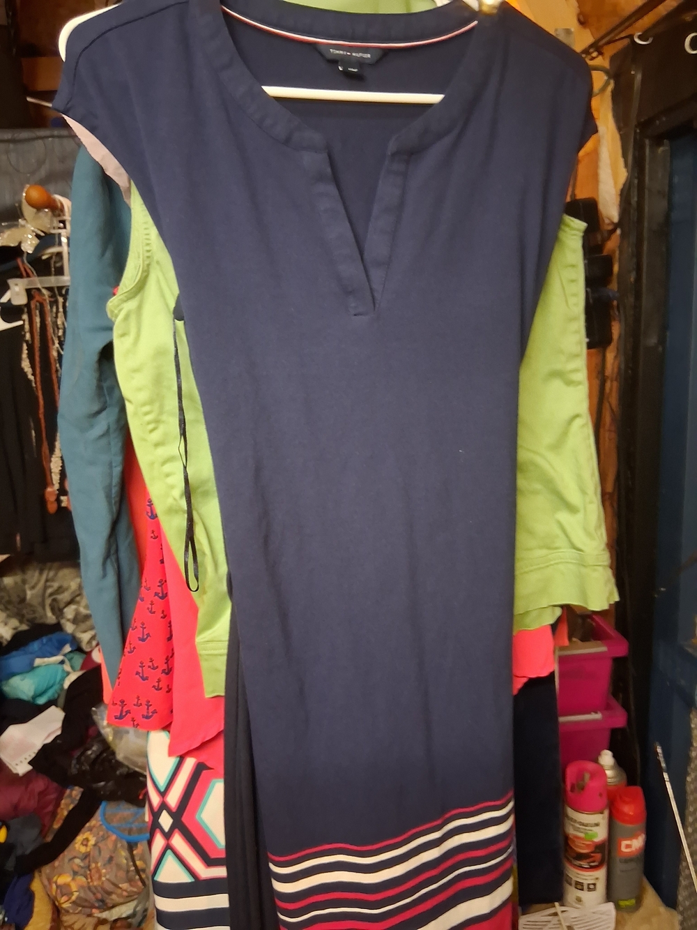 Tommy Hilfiger Navy Blue Dress with Red, White and Pink Stripes